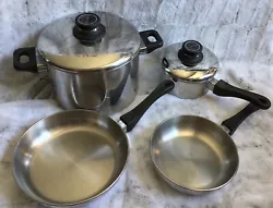 6 pc. set is in excellent condition ...8 qt. stock pot has one small dent in the bottom see pictures .....the 1.5 quart...
