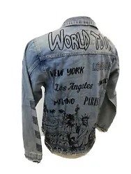 Style : # DK220 World Tour New York London Paris Tokyo. Authentic Victorious Bomber Windbreaker Jacket. Design : Denim...