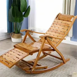 The bamboo rocker chair equipped with wide armrests+headrest pillow+ two retractable feetrest trays. Ergonomic design...