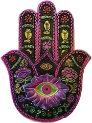 Beautifully tooled resin with a black base color predominantly highlighted with fuchsia designing. This Flat Hamsa Hand...