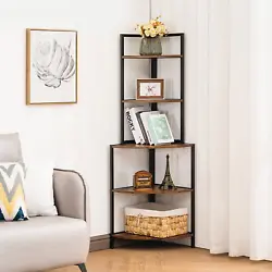 【Versatile Industrial Corner Bookshelf】5 tier shelves and open design, this corner shelf has enough space to...