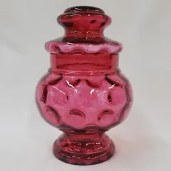 Up for sale we have a beautiful cranberry glass covered jar by Fenton! This jar is stunning and has the inverted...