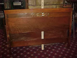 BALL & CLAW FEET, HAND CARVING ON HEADBOARD.