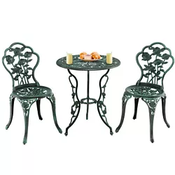Material: Cast Aluminium(Table Top,Chair Backrest)+Castiron(Table Legs,Chair Seat,Chair Leg)  Table Size :23...