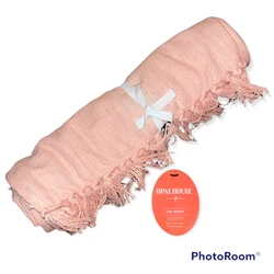NWT OPALHOUSE Pink Textured Table Runner Woven Tassels Cotton Blend 14 x 72.