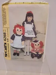 This listing is for a McCalls Raggedy Ann Andy 36” Doll Pattern 4268 Uncut with unused transfer faces.  