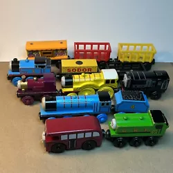 14 pieces including 6 engines and a bus, plus tender, zoo car, circus cars, cargo cars, and cargo.