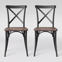 •Steel bistro dining chair brings function and style to your dining area decor •Cross-back design with wide wooden...