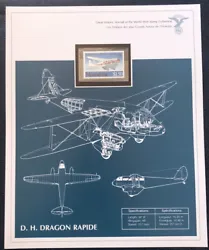 Timbres Des Plus Grands Avions De L’Histoire D.H. DRAGON RAPIDE. Issu d’une collection