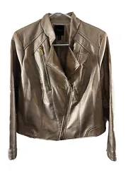 Thalia Sodi Womens Size Large Champagne Gold Faux Leather Moto Jacket.