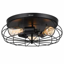  3-Lights Retro Industrial Semi Flush Mount Ceiling Light Metal Cage Lamp Fixture NOTE : Bulbs not Included...