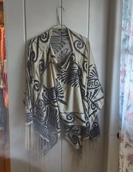 Fringed Kimono Shawl Womens Black And Beige Glitter Scarf The Flutter Shawl One size  New in bag shawl with multiple...