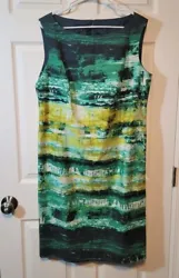Lafayette 148 Dress Green Yellow Abstract Art To Wear Career Plus Size 16.