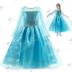 ✿【Elegant dress】 - Good quality girls Snow Queen Princess dresses. Attractive blue color, Princess Elsas dress...