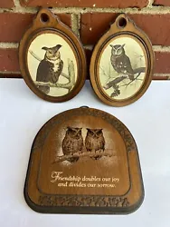 Set of 3 Vintage Owls Wood Plaque Wall Decor Decoupage Owl Pictures. Great vintage decor for any room, please see...
