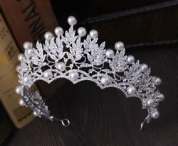 Crystal Tiara Bridal Wedding Pearl Pageants Hair Crown Bride Headband Rhinestone.