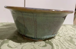 New (never used) Sam Miller Sea Green with blue drip round ceramic bonsai pot. 7 inches in diameter, and 3 inches in...
