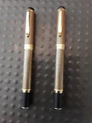 Set of 2 Gold/Black Small Checkered Designer Fountain Pens by Montefiore. In matching gold cardboard gift box, ready to...