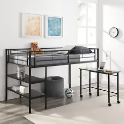 Twin low loft bed including a detached desk. Kids twin loft bed is available in black or white. This Walker Edison loft...