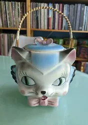 Vintage Tilso Cat Cookie Jar!! These are super hard to find. Such a great face! I love the blue and pink coloring of...