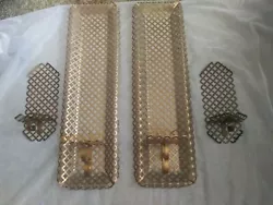 Vtg Gold Tone Metal Mesh Wall MCM (4).  Awesome set.  Large ones measure 22