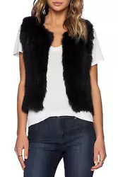 Black Rabbit Fur Open Front Vest. 100% real dyed rabbit fur. Open Front.