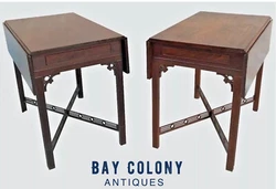 You simply reach under the table to actuate the drawers. Hardware on Townshend Goddard pieces are normally sterling...