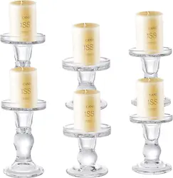 Manufacturer Okllen. Okllen Set of 6 Glass Candle Holders, Clear Pillar Taper Candlestick Crystal Tealight Candle...