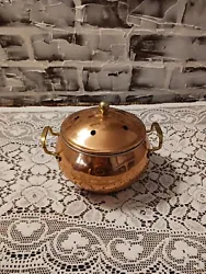 Vintage copper and brass lidded potpourri pot with handles.  