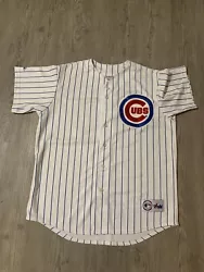 AUTHENTIC Chicago Cubs Sammy Sosa #21 Mens Majestic White Pinstriped Jersey XL. **some stains Plz view ALL pic’s**