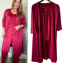 Three-quarter sleeve robe with neck button. Braided detail at collars. Short sleeve top with covered buttons and rolled...