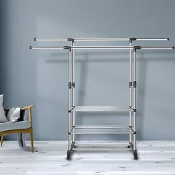 Two clothes rails can accommodate double the amount of clothing,and the two-layer rack hold shoes and shoe boxes. Make...