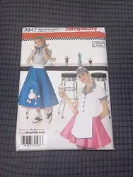Simplicity 3847 Poodle Skirt Shirts Apron Petticoat Hats Pattern Misses Sz 14-22
