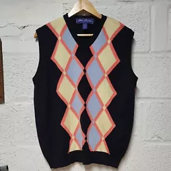 Alan Flusser Golf V-neck Sweater Vest Mens XXL Argyle Print Fine Merino Wool.