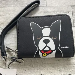 Boston Terrier Dog Black Wristlet Wallet Marc Tetro NWT.