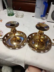 Gold Candlestick Holders. They do have some wear on them there are some burnt marks on the gold very beautiful for...