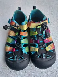 KEEN kids Newport H2 Sports Sandals Rainbow Tie-Dye Water Shoes Youth Size 4.  These cute sandals have a lot of wear...