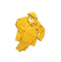 Rain suit Gear wear W/ detacheable hood. DETACHABLE DRAWSTRING HOOD. HIGH VISIBILITY SAFETY COLOR.