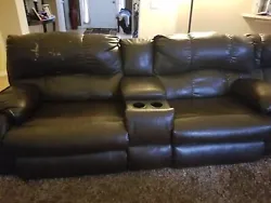 LOVESEAT RECLINERS WITH CONSOLE  Has a slight peeled leather on left (zoom in to see) can be fixed with $10 leather...