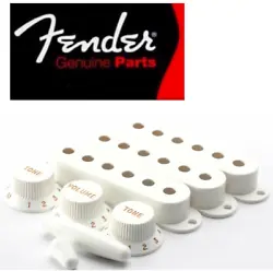 KIT STRAT FENDER white. convient pour toutes stratocaster Fender américaines. 1trem armpour la barre trémolo (10/32...