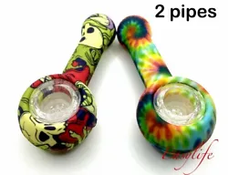 2 X SILICONE SMOKING PIPES WITH GLASS BOWL, VERY BRIGHT VIVID COLORS BEAUTIFUL PIPES.