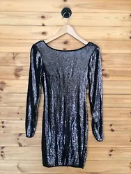 Warehouse Sequin Dress Size UK 8 Black Womens Fitted Long Sleeve Party