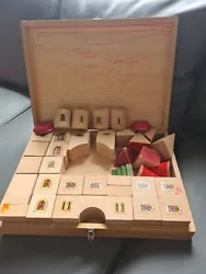 jeu construction jouet ancien cubes bois boite CASTELBLOC années 50.