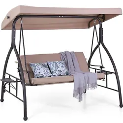 ⭐【Retractable Side Table Design】 This adult outdoor swing has two retractable small side tables, which can be...