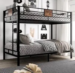 Amolife Metal Twin Over Twin Size Bunk Bed Frame with Stairs & Full-Length Guard.