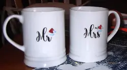 No box, Fringe Mr. & Mrs. Santa Hat Large Mugs Are New.