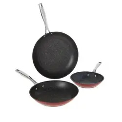 Curtis Stone Dura-Pan Nonstick 3-piece Frypan Set Model 683-938. Gift boxes are included, so spread the cheer and share...