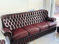 Leather Traditional London-style 3-piece Sofa, Chairs and footstools Brown/Red. Super conditions. Comes as a whole set....