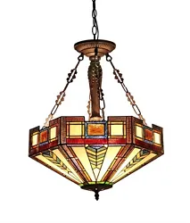 This Mission Tiffany-Style Hanging Fixture Features are Hand-crafted lamp features unique glass shade with 402 pieces...