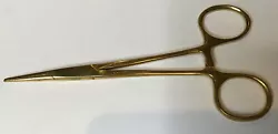 MAKE AN OFFER! Hemostat Forceps, 5” Length, .75” Tips, Straight, Serrated. Gold-plated. Stainless steel. Condition...